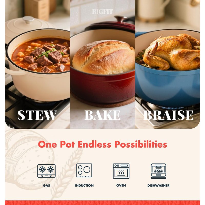 Baking Bread in a Cast Iron Dutch Oven, Featuring a Banneton Proofing Basket for Sourdough, Includes a 5-Quart Multifunctional Enameled Pot with Lid, Ideal for Bread Making, in White