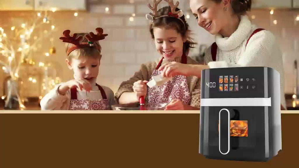 6QT Air Fryer with Multi Function, Visible Window, LED Digital Touchscreen, Warm, Broil, Toast, Bake, Air Fry, Oil-Free, Non-Stick Basket, Easy to Clean, 5QT Large Capacity, Perfect for Countertop, Healthy Cooking