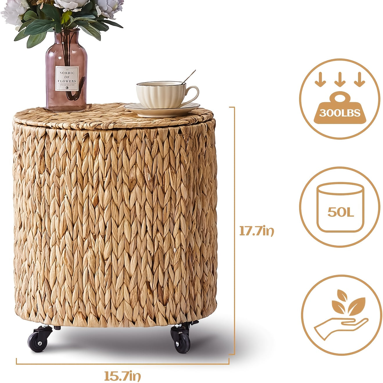 Cplxroc Bohemian Rolling Storage Hamper with Breakable Lid & Braided Round Basket - Multipurpose Laundry Cart, Toy Organizer Tote Suitable for, Room, Living Room, Laundry Hampers