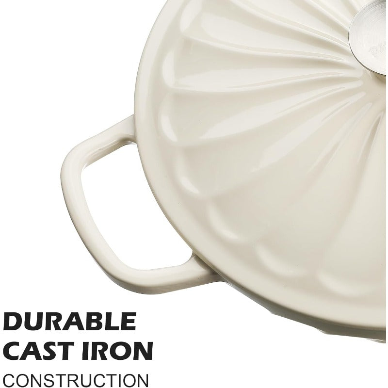 3.8 Quart Enameled Cast Iron Dutch Oven Braiser Pan with Lid - Heavy-Duty White Enamel Cookware, Induction\u002FOven\u002FS \u002F Compatible, Self-Locking Lid & Stovetop-to-Oven Use, Glossy Non-Stick Surface for Stews, Frying, Casseroles (OV