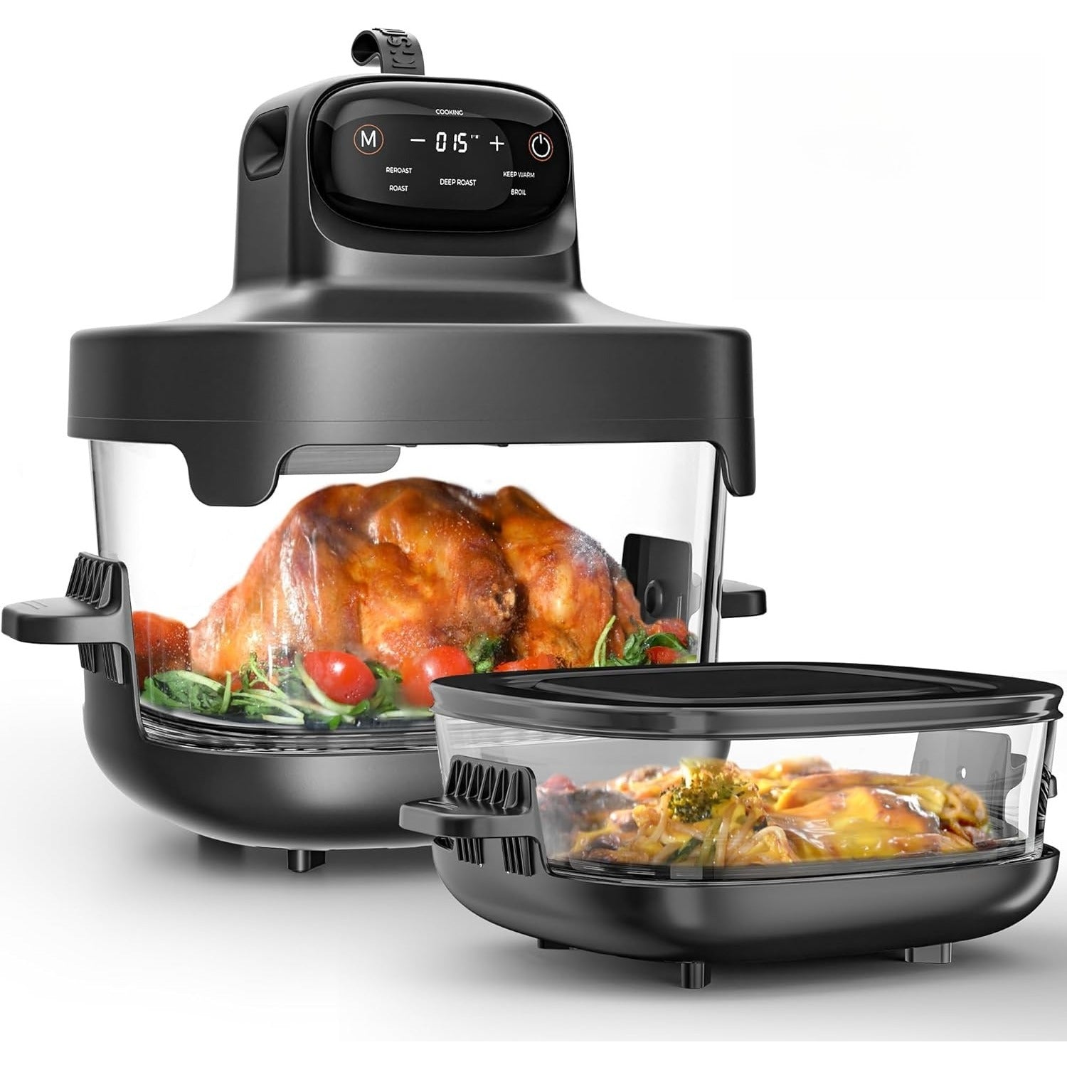 Glass Air Fryer Non Toxic, 1550W Portable AirFryer with Dual Bowl Design (4.5QT + 1.8QT), 4 Cooking Modes + DIY Control, Microwave & Dishwasher Safe, 95% Less Oil, Crisp, Grill, Bake, Roast