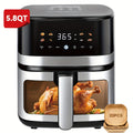 5.8QT Digital Air Fryer with Adjustable Temp &Time for Air Fry, 1400W Roast, Reheat, Easy Cooking for Veggies, Frozen Food, Meats, Lightweight Portable for Office, Dorm, Apartment, Stainless Steel, Kitchen Accessories, Deep Fryer, Kitchen, Air Fryers
