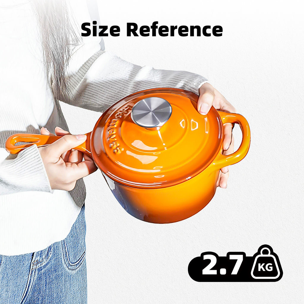 1.75QT Enameled Cast Iron Sauce Pan, Enameled Saucepan with Lid, Small Dutch Oven Cooking Kitchen Pot, Nonstick & Heavy Duty for Cooking Pasta Sauce, Gravy, Puddings, Marinate, Boiling - Orange