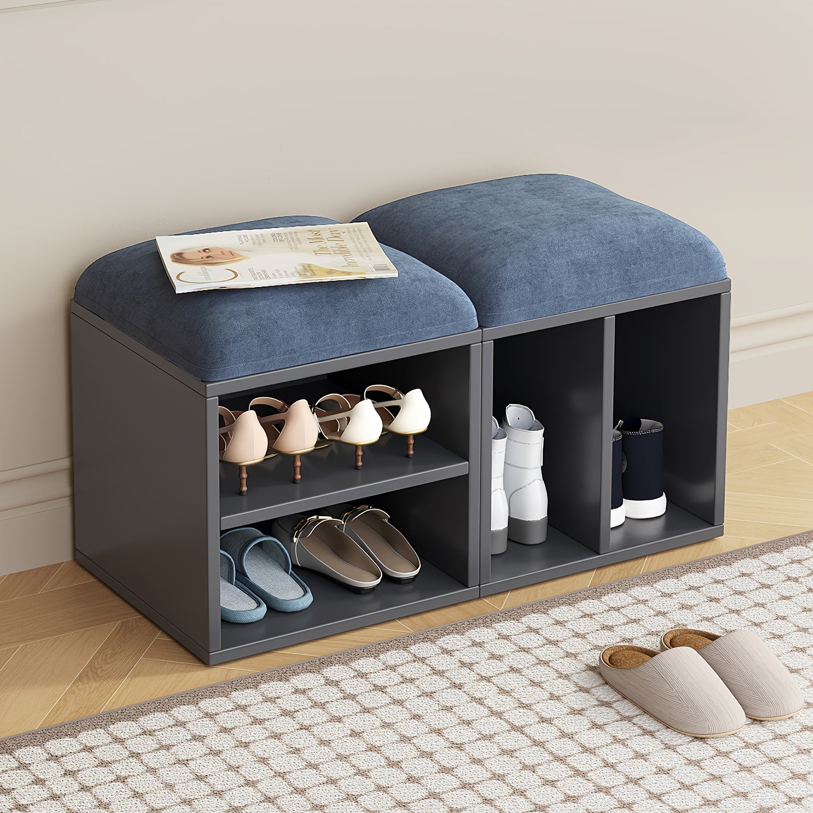 2\u002F4-Pack GUYII Step Stool with Padded Seat & Storage - Contemporary Footstool\u002FShoe Bench Suitable for Living Room, Bedroom, Entryway - Sturdy MDF\u002FFiberboard Stool with Soft Covering, Space-Saving, Ideal for s & (Cost per Unit Goes if)