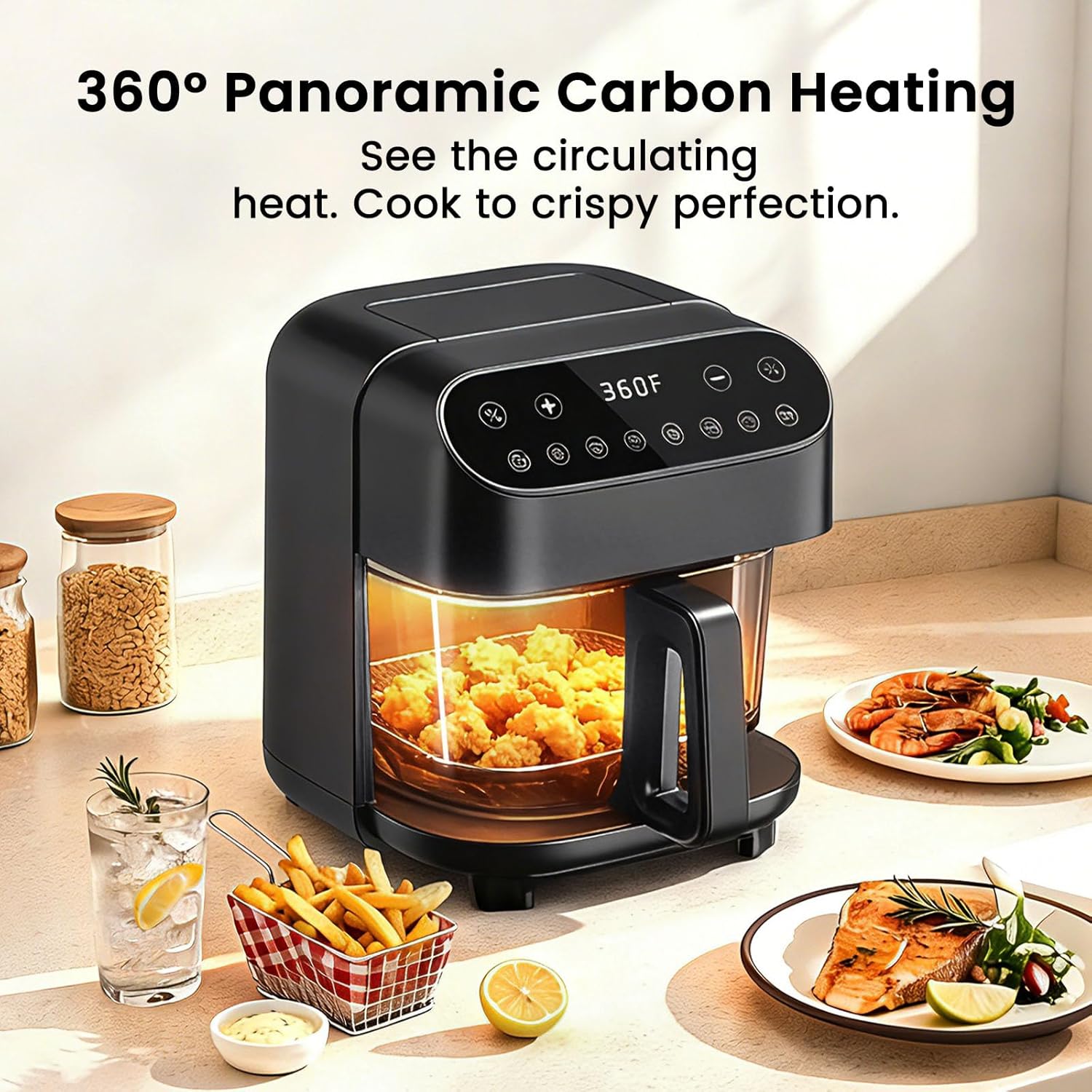 Glass Air Fryer Non Toxic, 1550W Portable AirFryer with Dual Bowl Design (4.5QT + 1.8QT), 4 Cooking Modes + DIY Control, Microwave & Dishwasher Safe, 95% Less Oil, Crisp, Grill, Bake, Roast