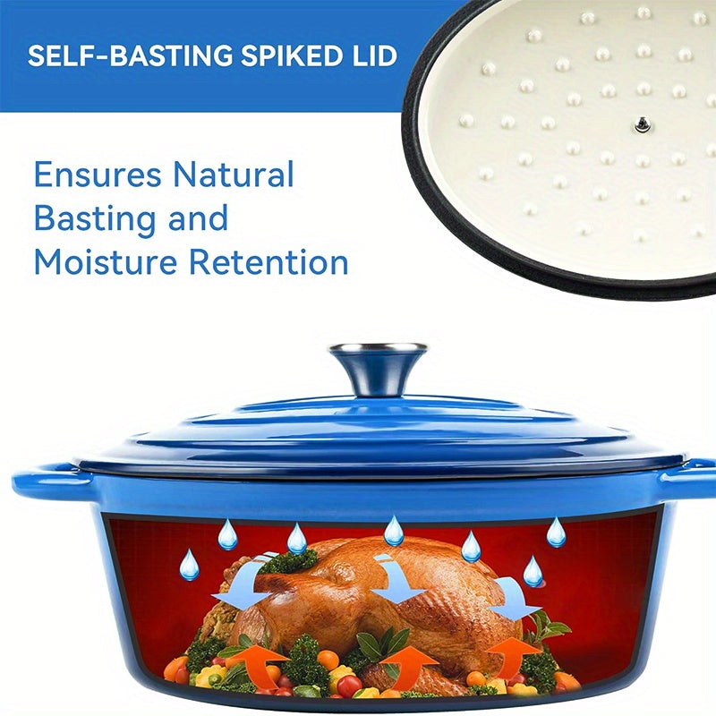 4.5 Quart Dutch Oven with Lid - Heavy-Duty Cast Iron Cooker, 500°F High-Temperature Oven-Safe, Non-Stick Enamel Coating, 4.5 Quart Capacity, Includes 2 Heat-resistant Triangular Lids - Ideal For Baking, Stewing, Braising