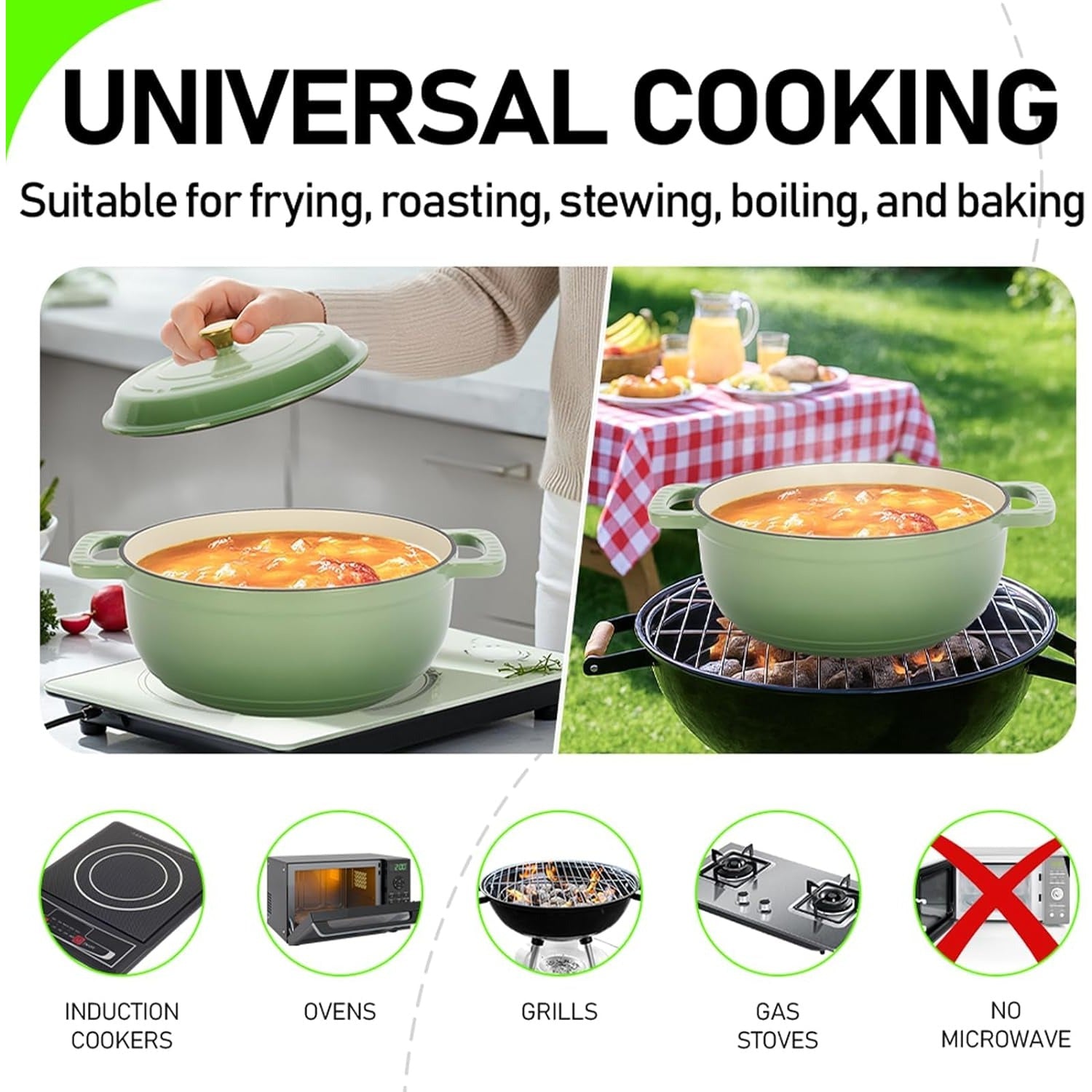 MATLADIN 6QT Round Dutch Oven, Enameled Cast Iron Dutch Oven Pot with Lid & Dual Handles, Oven Safe Up to 500° F, for Sourdough, Bread Baking, Stews and Roasting (Black)
