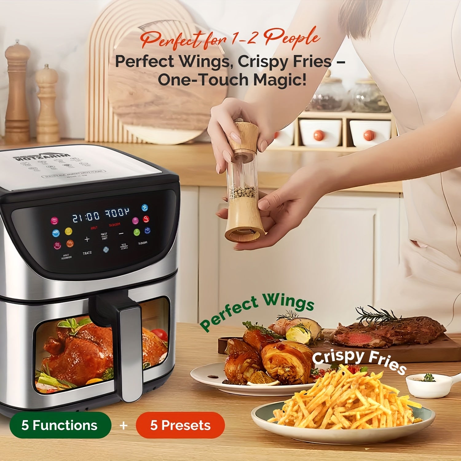 Air Fryer, 8.5QT Large Capacity 1500W, Smart Touch Screen with 10 Preset Functions, Non-stick Coating for Easy Cleaning, Suitable for 5-6 People, Kitchen Accessories, Toaster Oven, Deep Fryer