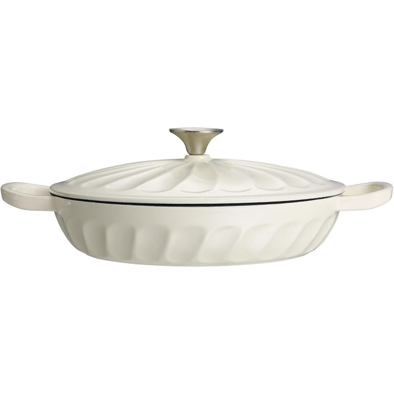 3.8 Quart Enameled Cast Iron Dutch Oven Braiser Pan with Lid - Heavy-Duty White Enamel Cookware, Induction\u002FOven\u002FS \u002F Compatible, Self-Locking Lid & Stovetop-to-Oven Use, Glossy Non-Stick Surface for Stews, Frying, Casseroles (OV