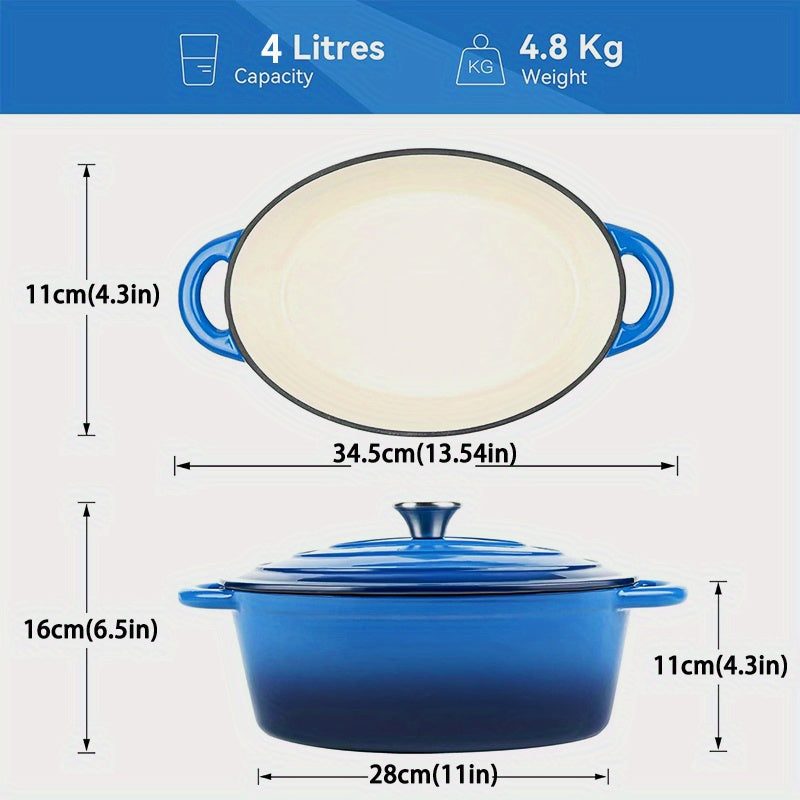 4.5 Quart Dutch Oven with Lid - Heavy-Duty Cast Iron Cooker, 500°F High-Temperature Oven-Safe, Non-Stick Enamel Coating, 4.5 Quart Capacity, Includes 2 Heat-resistant Triangular Lids - Ideal For Baking, Stewing, Braising