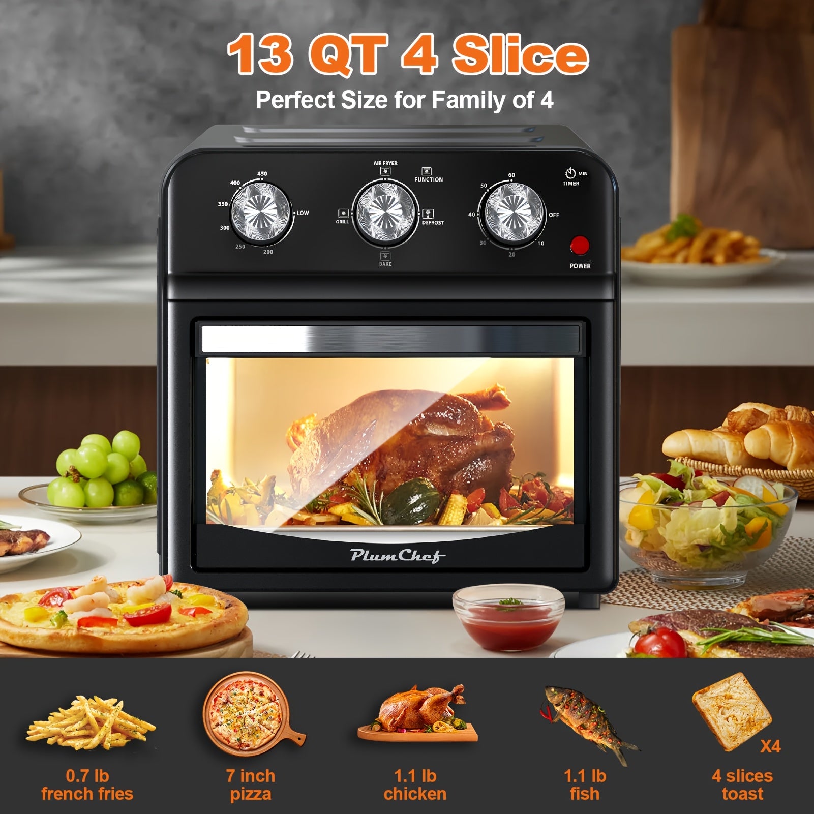 All-in-1 Multifunctional Air Fryer Oven with 360° Hot Air Circulation, Healthy Low Oil Cooking, Precise Knob Control for Home Baking Frying