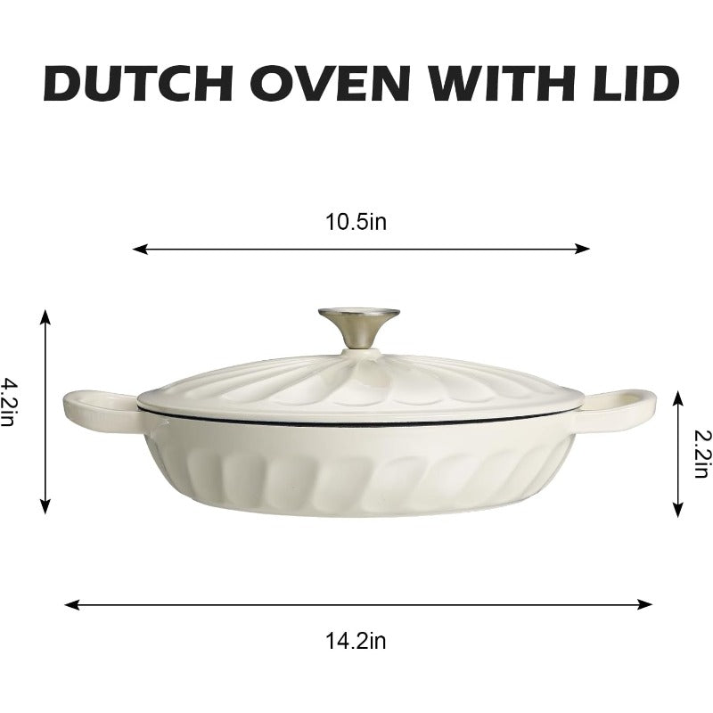 3.8 Quart Enameled Cast Iron Dutch Oven Braiser Pan with Lid - Heavy-Duty White Enamel Cookware, Induction\u002FOven\u002FS \u002F Compatible, Self-Locking Lid & Stovetop-to-Oven Use, Glossy Non-Stick Surface for Stews, Frying, Casseroles (OV