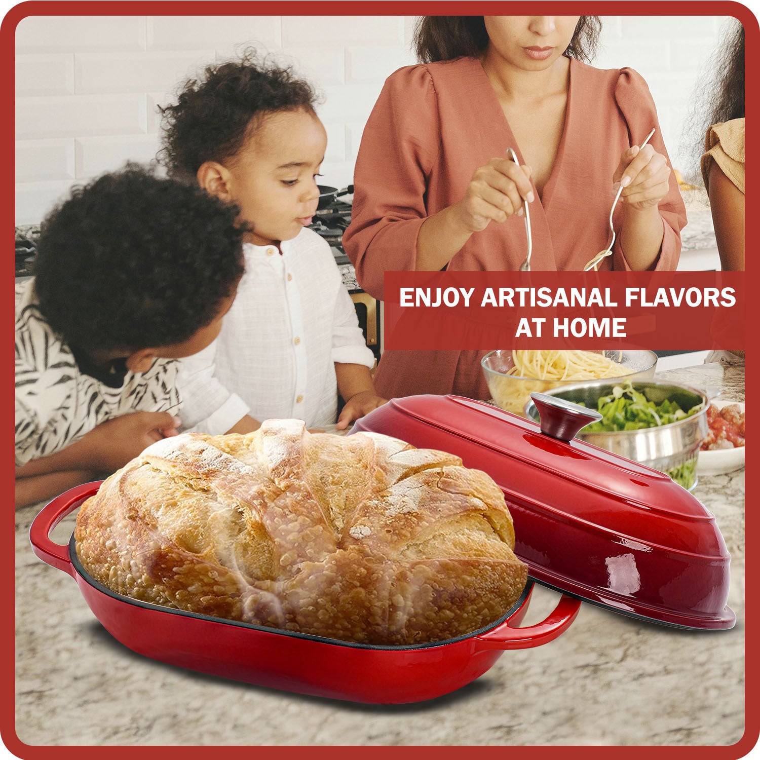5QT Enamel-Coated Cast Iron Dutch Oven with Lid – Nonstick Loaf Pan for Bread Baking, Braising & Stews, Wedding Gift Kitchenware for Home & Cooking Lovers