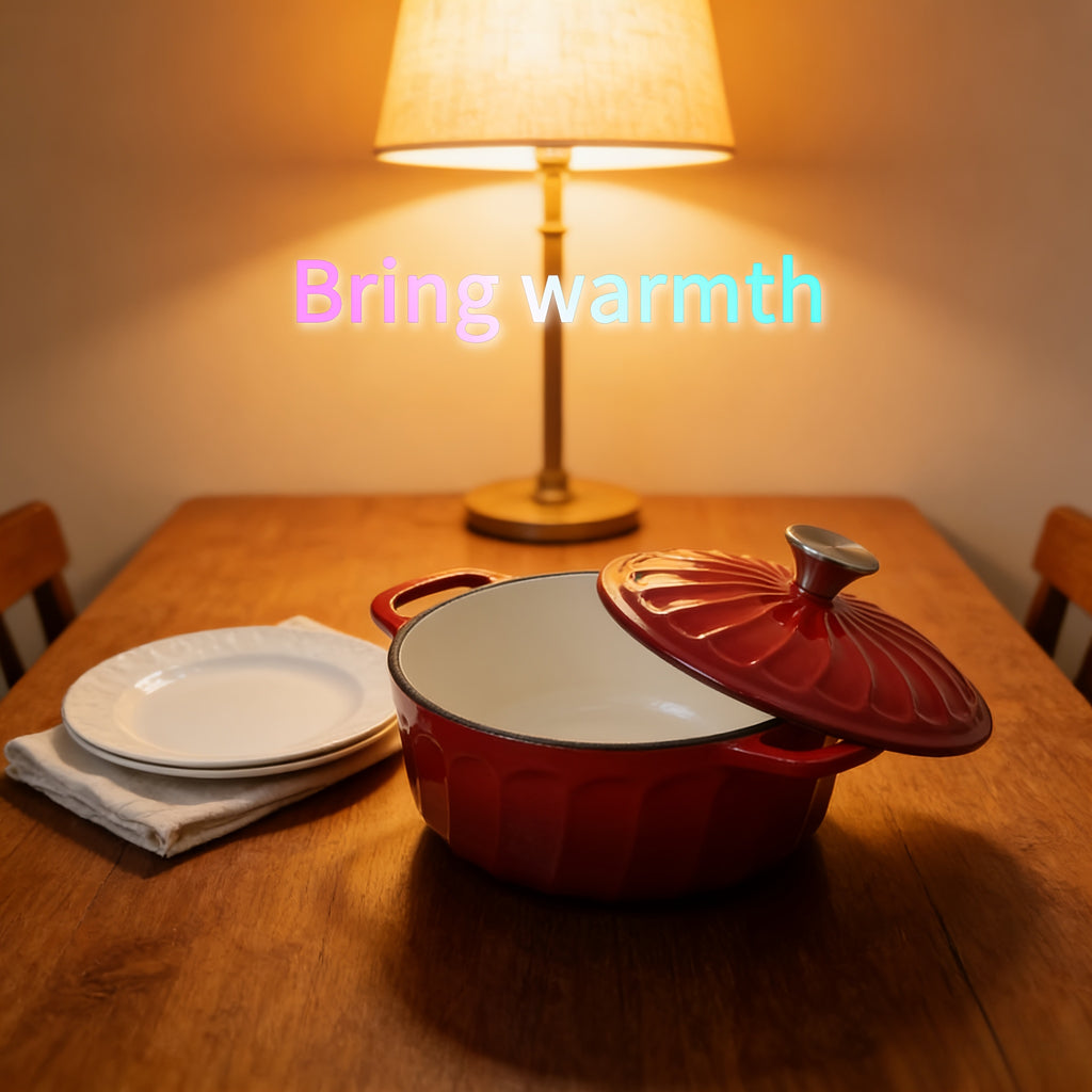 Red Enamel Cast Iron Pot, Three-dimensional Petal Pattern Lid, Suitable For Slow Cooking, Soup Making, And Steaming Dishes. Non-stick Inner Liner, Thick And Durable, Strong Heat Retention, Combining Practicality And Aesthetic Appeal.