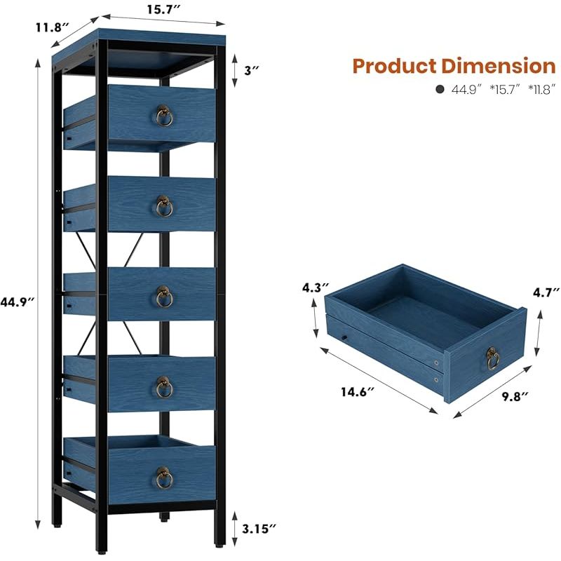 Five-Tier Narrow Kitchen Shelf Unit with Pull-Out Drawers - Multifunctional Metal Storage Rack, Space-Saving Snack Display Organizer for Dining Room, Living Room, Bedroom