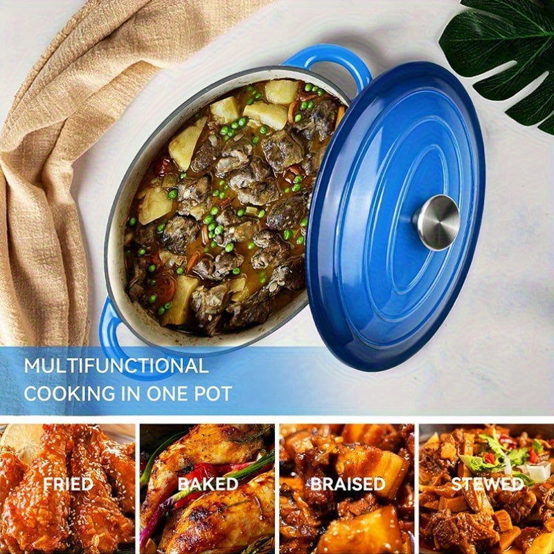 4.5 Quart Dutch Oven with Lid - Heavy-Duty Cast Iron Cooker, 500°F High-Temperature Oven-Safe, Non-Stick Enamel Coating, 4.5 Quart Capacity, Includes 2 Heat-resistant Triangular Lids - Ideal For Baking, Stewing, Braising
