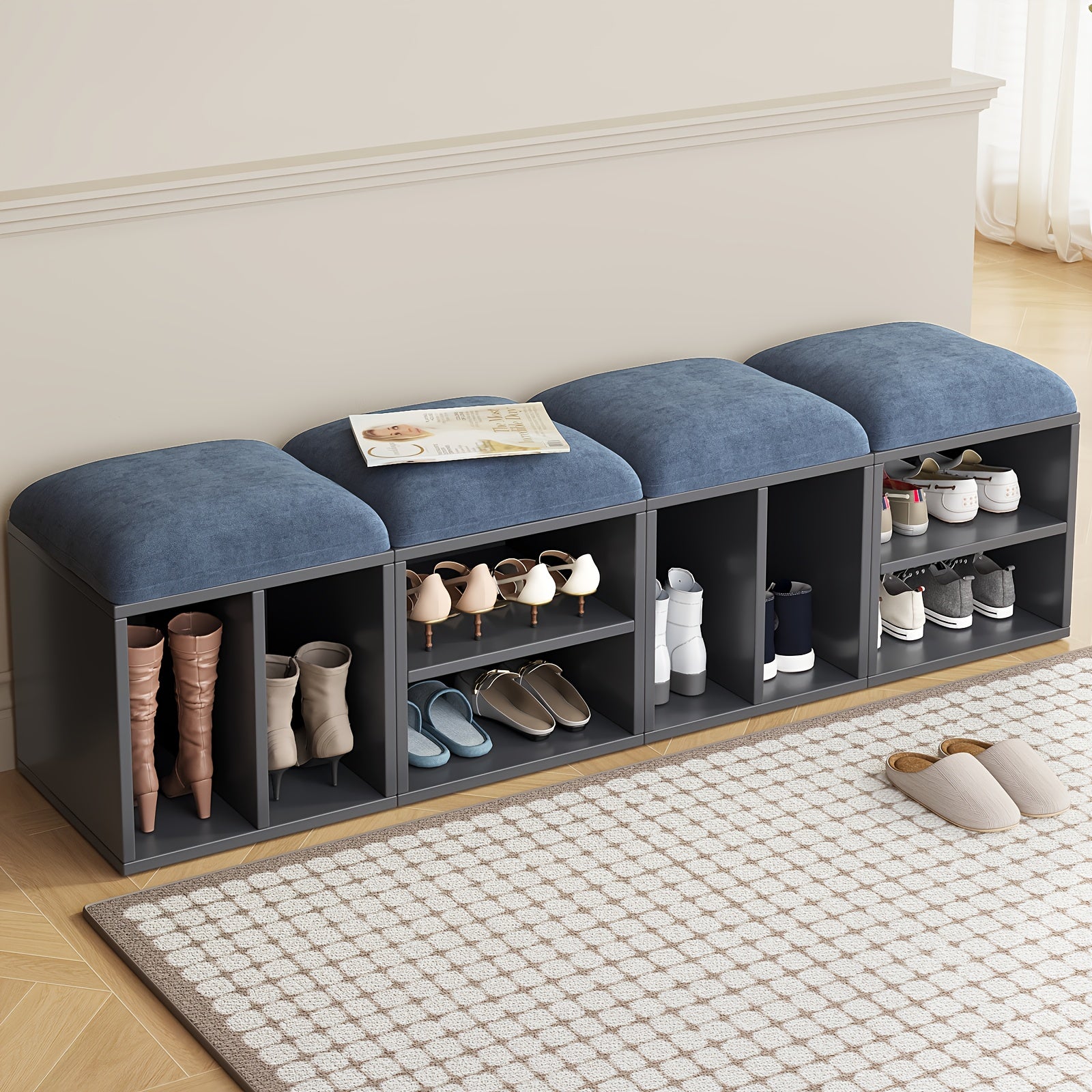 2\u002F4-Pack GUYII Step Stool with Padded Seat & Storage - Contemporary Footstool\u002FShoe Bench Suitable for Living Room, Bedroom, Entryway - Sturdy MDF\u002FFiberboard Stool with Soft Covering, Space-Saving, Ideal for s & (Cost per Unit Goes if)
