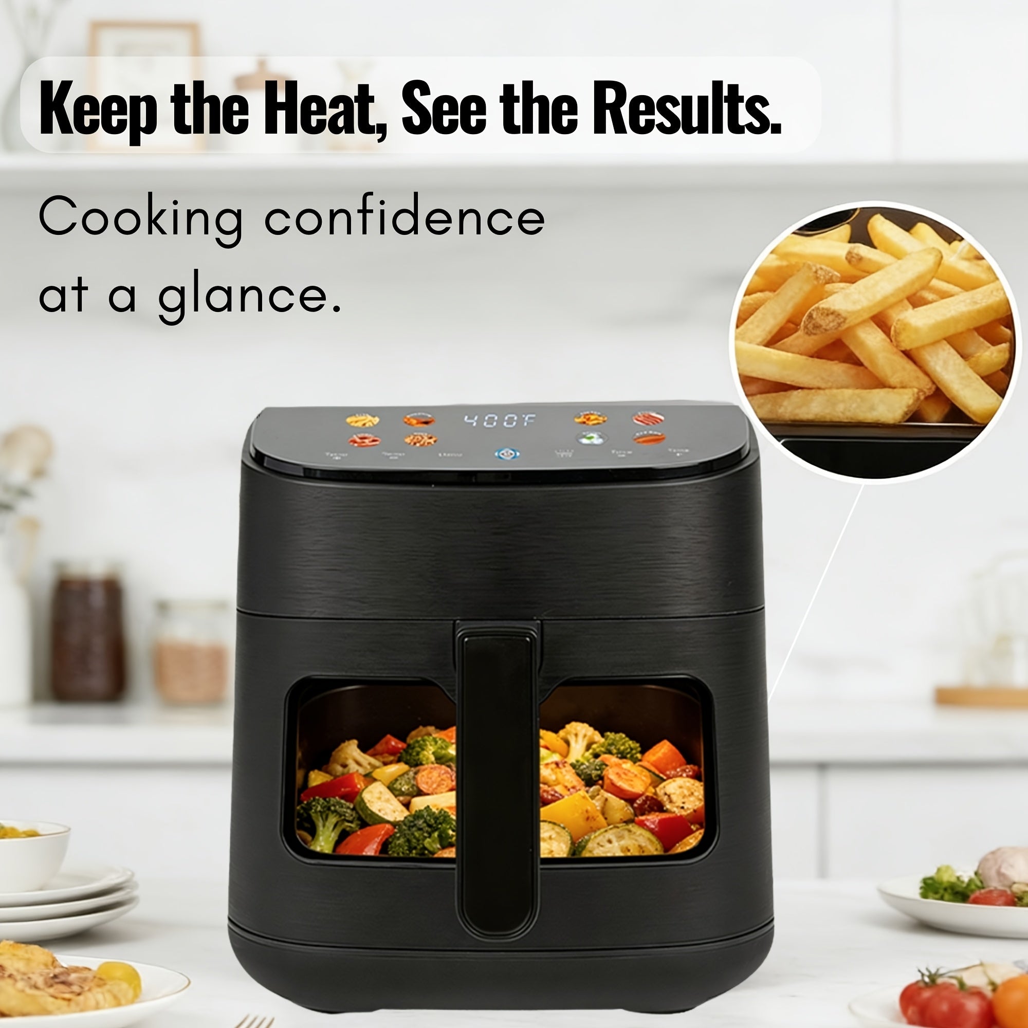 MIRASTON 6.8QT Large Air Fryer for Family Gatherings, with Viewing Window & Angled Color Touchscreen, 8 Smart Presets for Meals, Snacks & Sweets, 1500W, Dishwasher Safe, Black