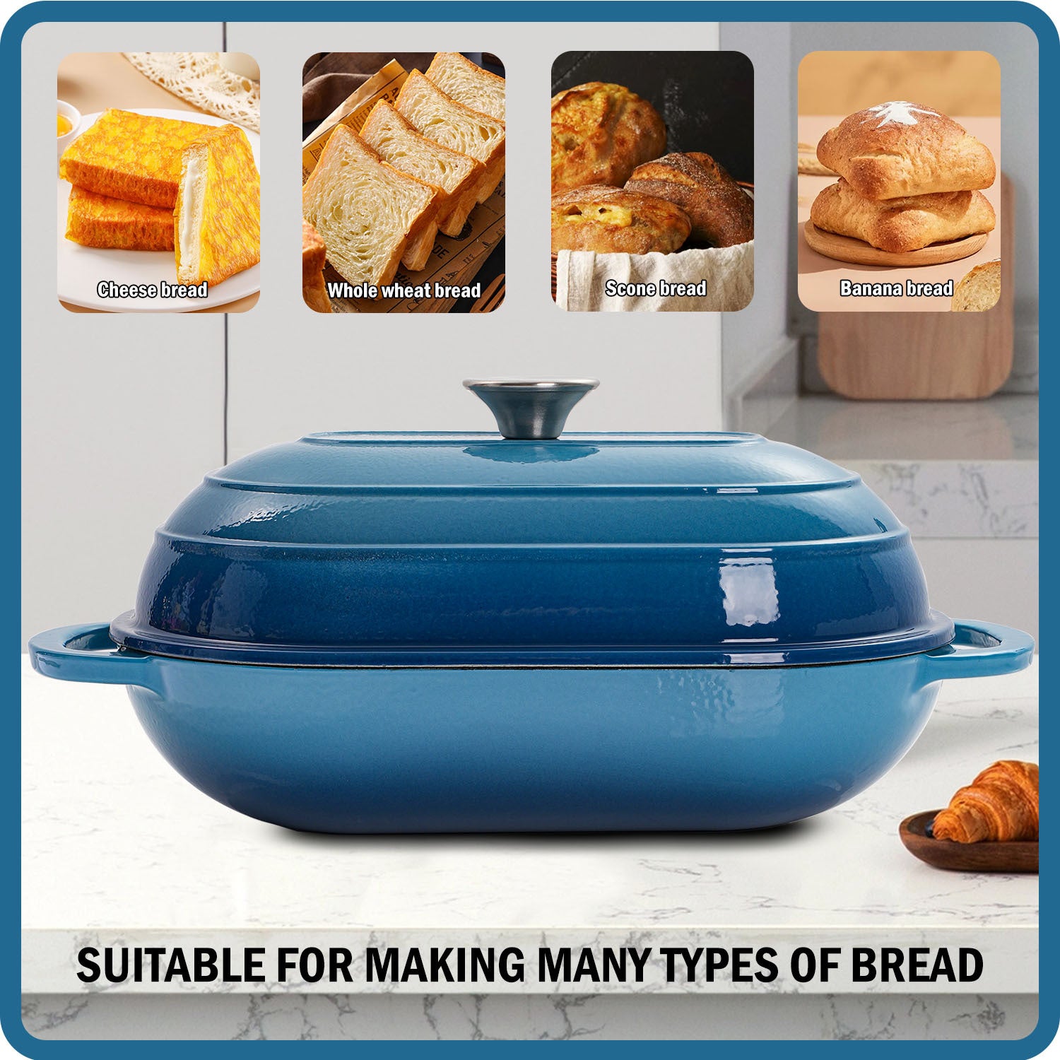 5QT Enamel-Coated Cast Iron Dutch Oven with Lid – Nonstick Loaf Pan for Bread Baking, Braising & Stews, Wedding Gift Kitchenware for Home & Cooking Lovers