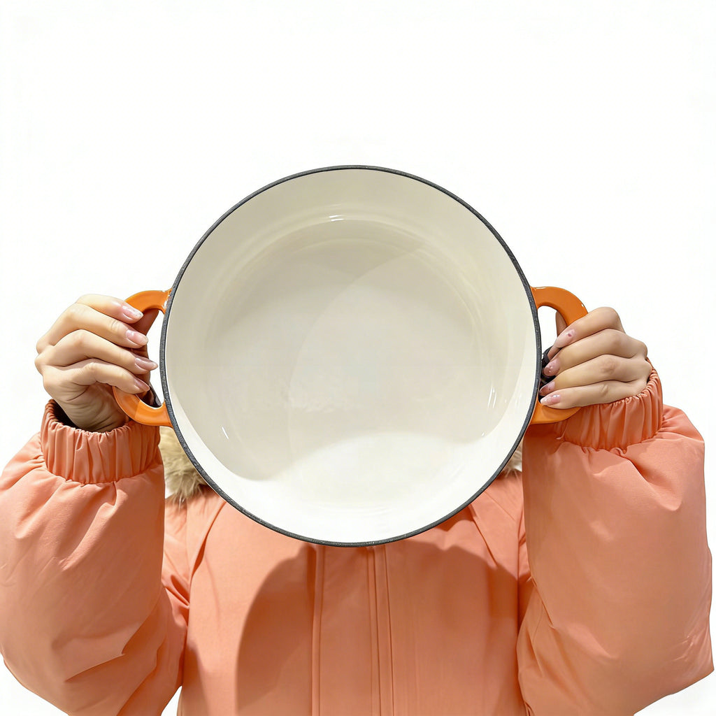 5.5 Quart Enameled Cast Iron Dutch Oven with Lid – Dual Handles – Oven Safe up to 500° F or on Stovetop - Use to Marinate, Cook, Bake, Refrigerate and Serve – Orange