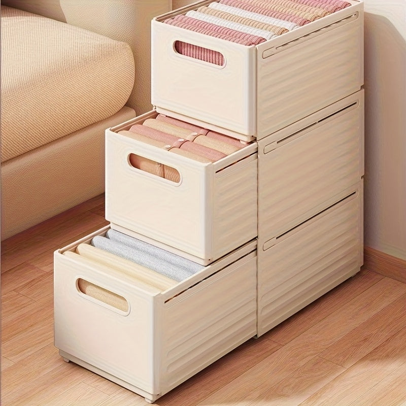 A 3-Section Stackable Wardrobe Organizer, an Extendable Clothing Storage Container Featuring a Handle And Dividers, a Versatile Storage Solution for Home Organization, Ideal for Use in Wardrobes, Bedrooms, And Offices, Shelf Baskets