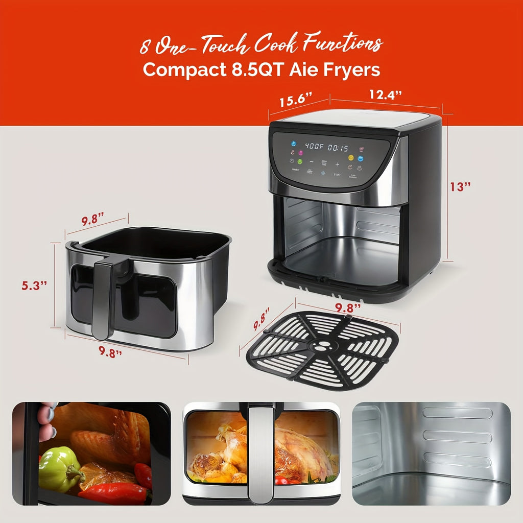 Air Fryer, 8.5QT Large Capacity 1500W, Smart Touch Screen with 10 Preset Functions, Non-stick Coating for Easy Cleaning, Suitable for 5-6 People, Kitchen Accessories, Toaster Oven, Deep Fryer
