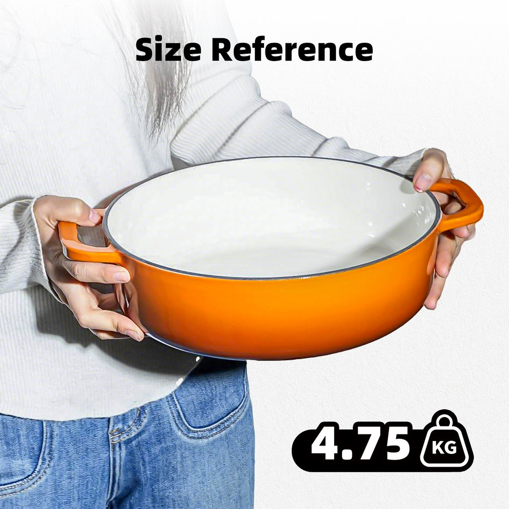 5.5 Quart Enameled Cast Iron Dutch Oven with Lid – Dual Handles – Oven Safe up to 500° F or on Stovetop - Use to Marinate, Cook, Bake, Refrigerate and Serve – Orange