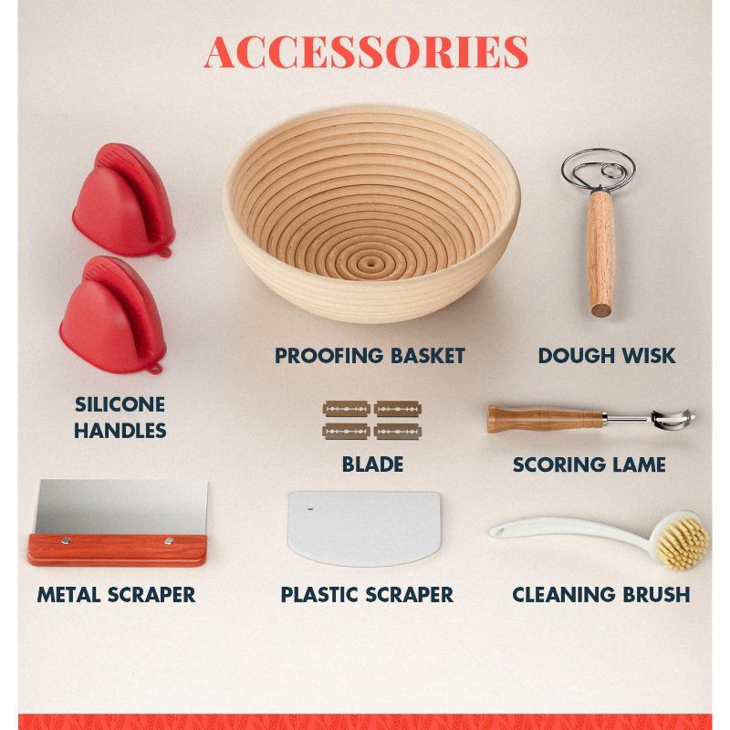 Baking Bread in a Cast Iron Dutch Oven, Featuring a Banneton Proofing Basket for Sourdough, Includes a 5-Quart Multifunctional Enameled Pot with Lid, Ideal for Bread Making, in White