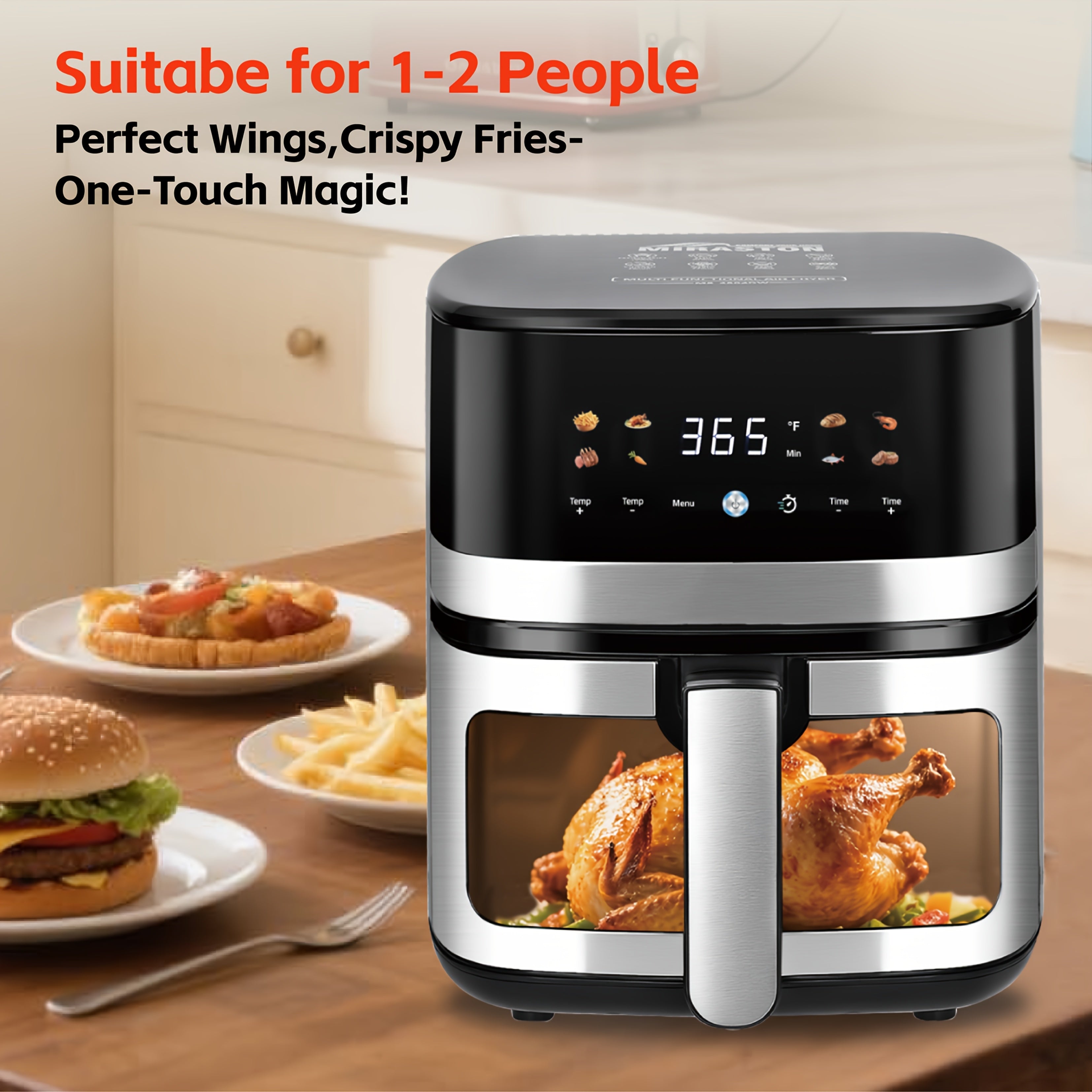 5.8QT Digital Air Fryer with Adjustable Temp &Time for Air Fry, 1400W Roast, Reheat, Easy Cooking for Veggies, Frozen Food, Meats, Lightweight Portable for Office, Dorm, Apartment, Stainless Steel, Kitchen Accessories, Deep Fryer, Kitchen, Air Fryers