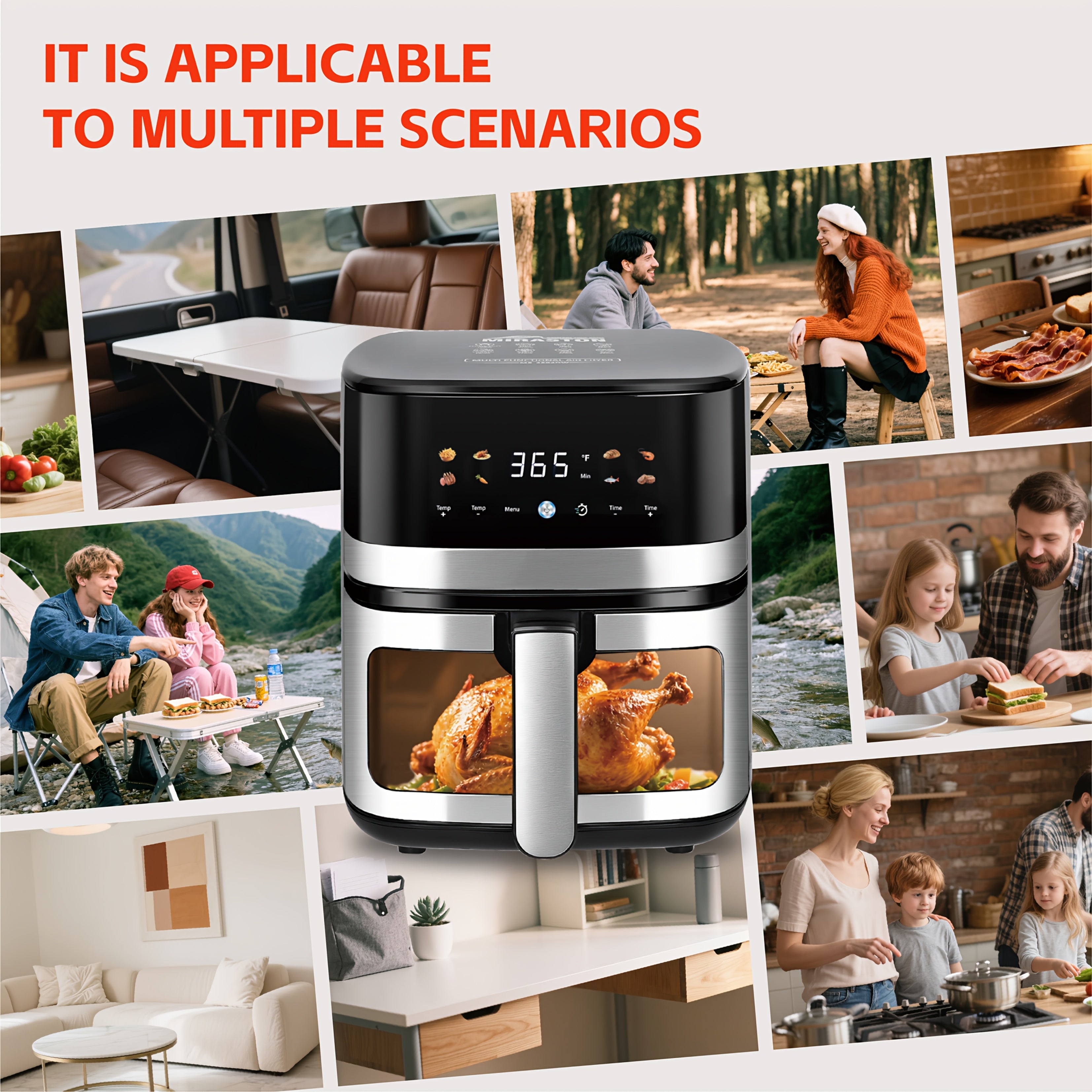 5.8QT Digital Air Fryer with Adjustable Temp &Time for Air Fry, 1400W Roast, Reheat, Easy Cooking for Veggies, Frozen Food, Meats, Lightweight Portable for Office, Dorm, Apartment, Stainless Steel, Kitchen Accessories, Deep Fryer, Kitchen, Air Fryers