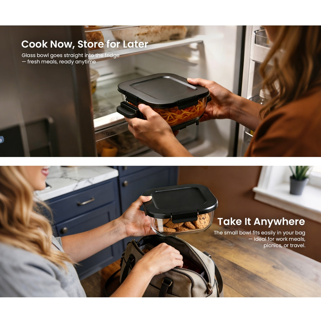 Glass Air Fryer, Portable AirFryer with Dual Bowl Design (4.5QT + 1.8QT), 4 Cooking Modes, Adjustable Temperature Control, Dishwasher Safe, Less Oil, Crisp, Grill, Bake, Roast