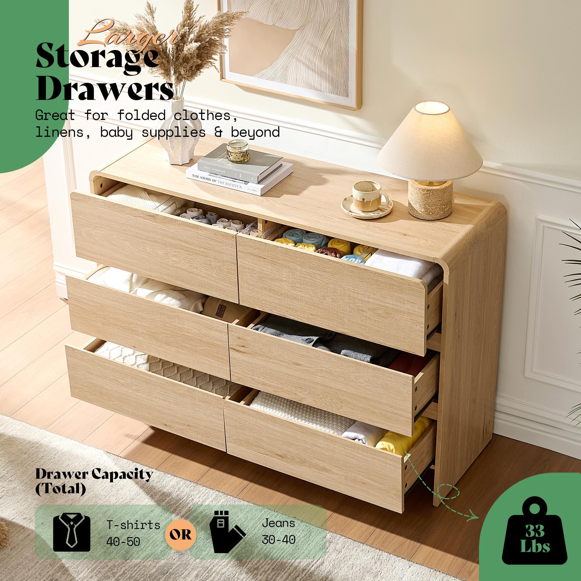 PAPAJET Modern 5\u002F6\u002F7-Drawer Dresser with Handle-Free Operation & Smooth-Glide Drawers - Spacious Storage Cabinet, Rounded Corners, Easy Assembly, Engineered Wood\u002FFPB Suitable for Closet, Apartment, Hallway - Space-Saving Dresser