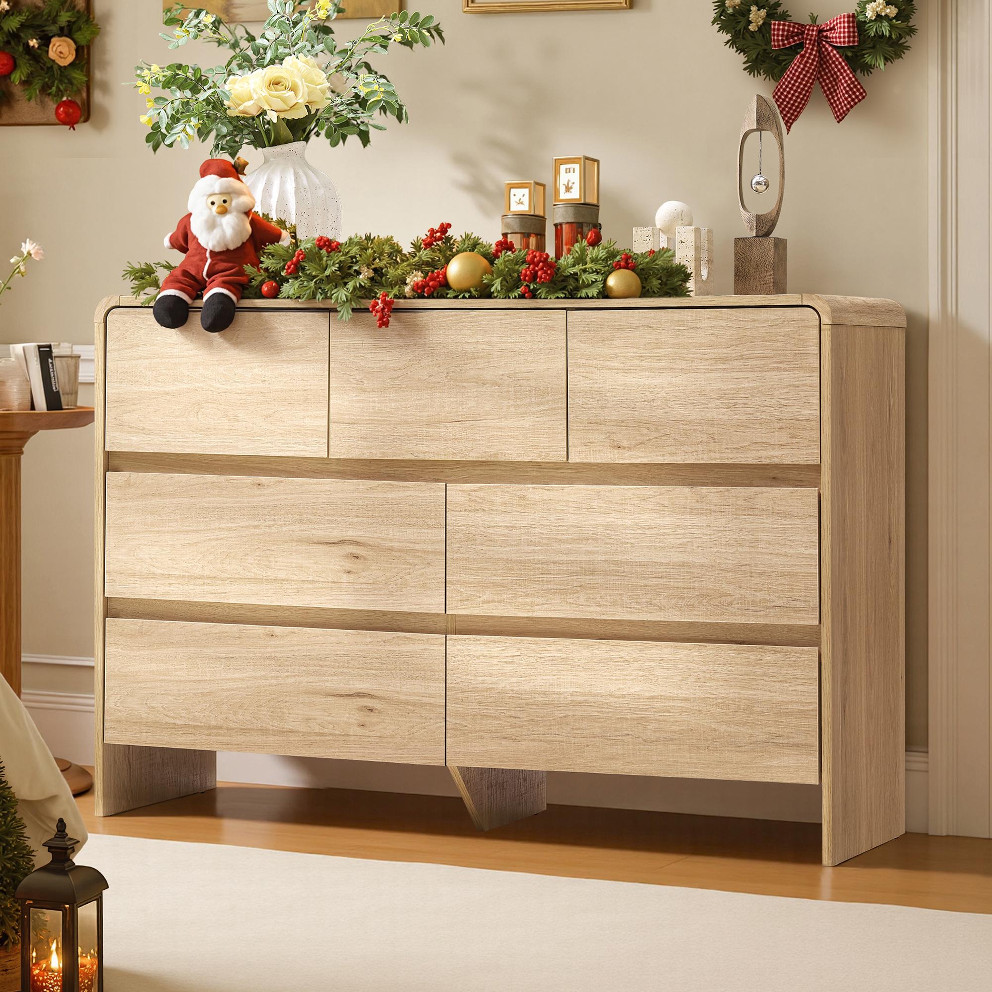 PAPAJET Modern 5\u002F6\u002F7-Drawer Dresser with Handle-Free Operation & Smooth-Glide Drawers - Spacious Storage Cabinet, Rounded Corners, Easy Assembly, Engineered Wood\u002FFPB Suitable for Closet, Apartment, Hallway - Space-Saving Dresser