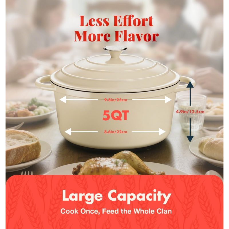 Baking Bread in a Cast Iron Dutch Oven, Featuring a Banneton Proofing Basket for Sourdough, Includes a 5-Quart Multifunctional Enameled Pot with Lid, Ideal for Bread Making, in White