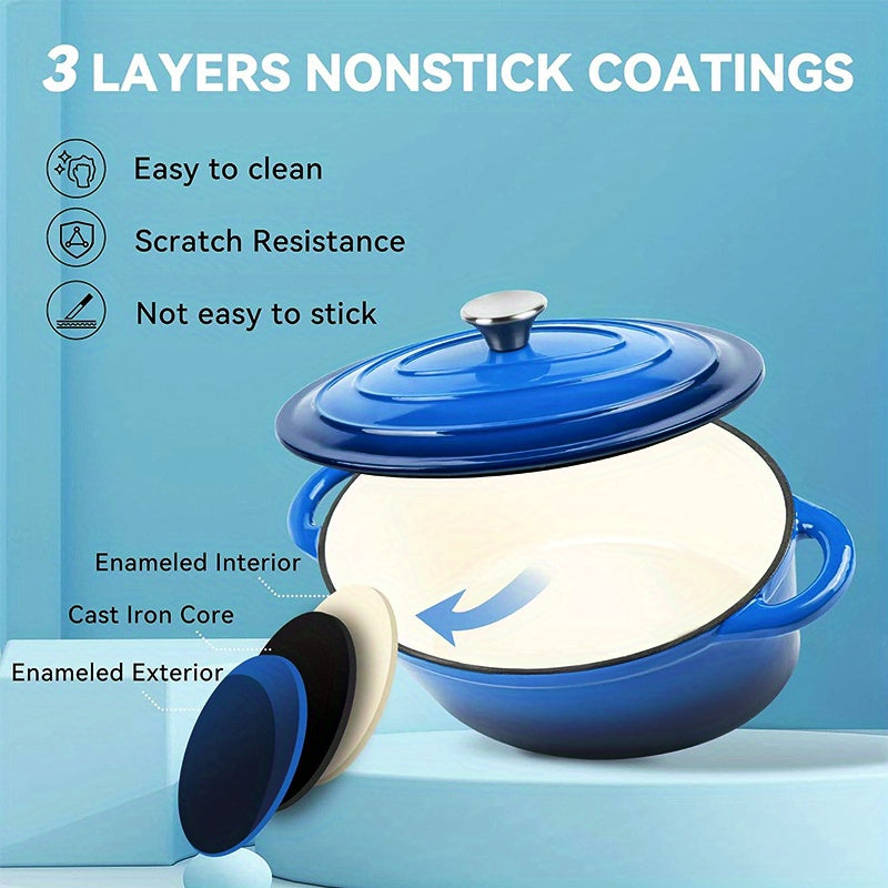4.5 Quart Dutch Oven with Lid - Heavy-Duty Cast Iron Cooker, 500°F High-Temperature Oven-Safe, Non-Stick Enamel Coating, 4.5 Quart Capacity, Includes 2 Heat-resistant Triangular Lids - Ideal For Baking, Stewing, Braising
