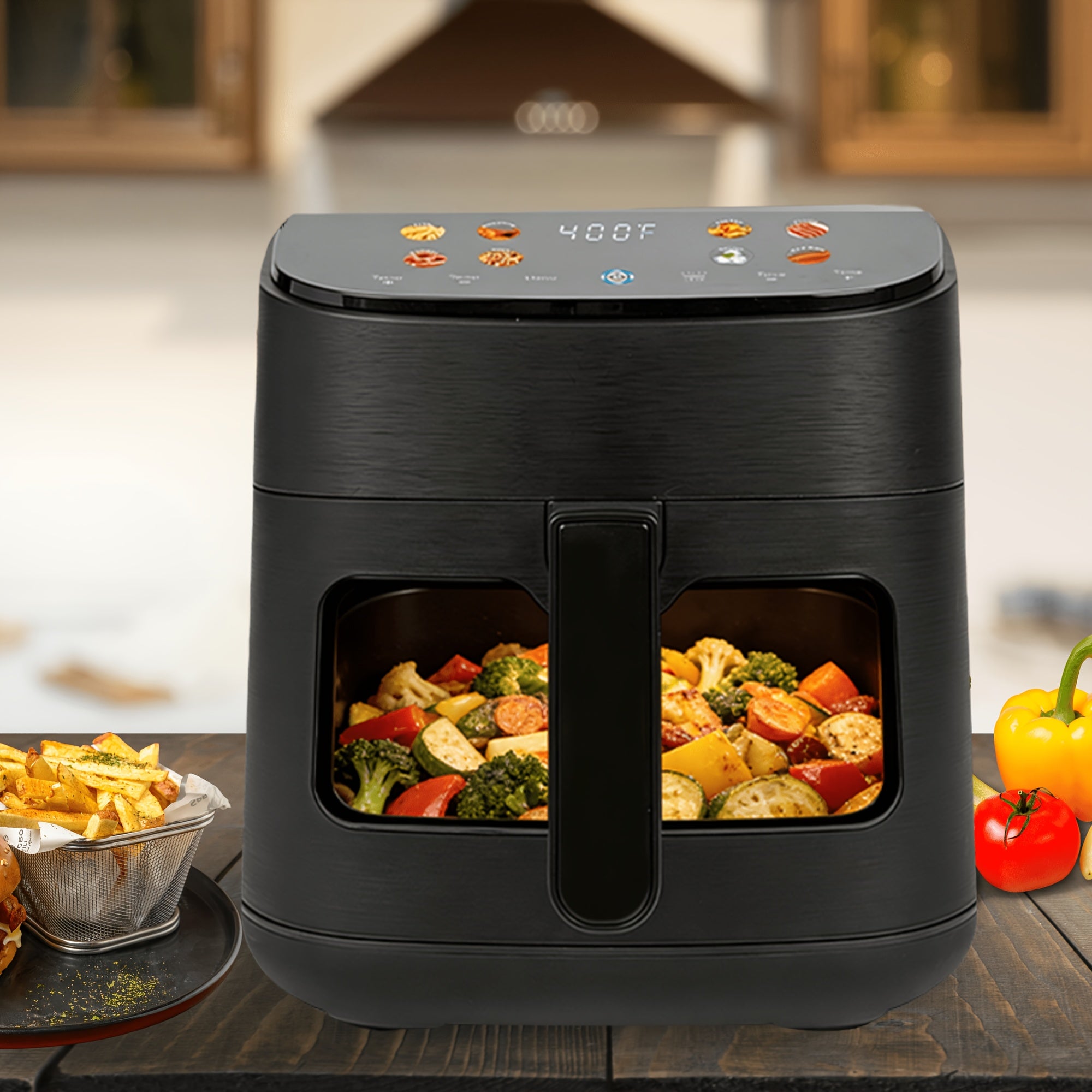 MIRASTON 6.8QT Large Air Fryer for Family Gatherings, with Viewing Window & Angled Color Touchscreen, 8 Smart Presets for Meals, Snacks & Sweets, 1500W, Dishwasher Safe, Black