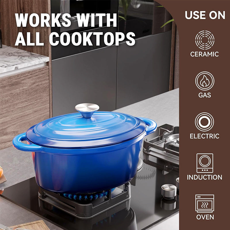 4.5 Quart Dutch Oven with Lid - Heavy-Duty Cast Iron Cooker, 500°F High-Temperature Oven-Safe, Non-Stick Enamel Coating, 4.5 Quart Capacity, Includes 2 Heat-resistant Triangular Lids - Ideal For Baking, Stewing, Braising