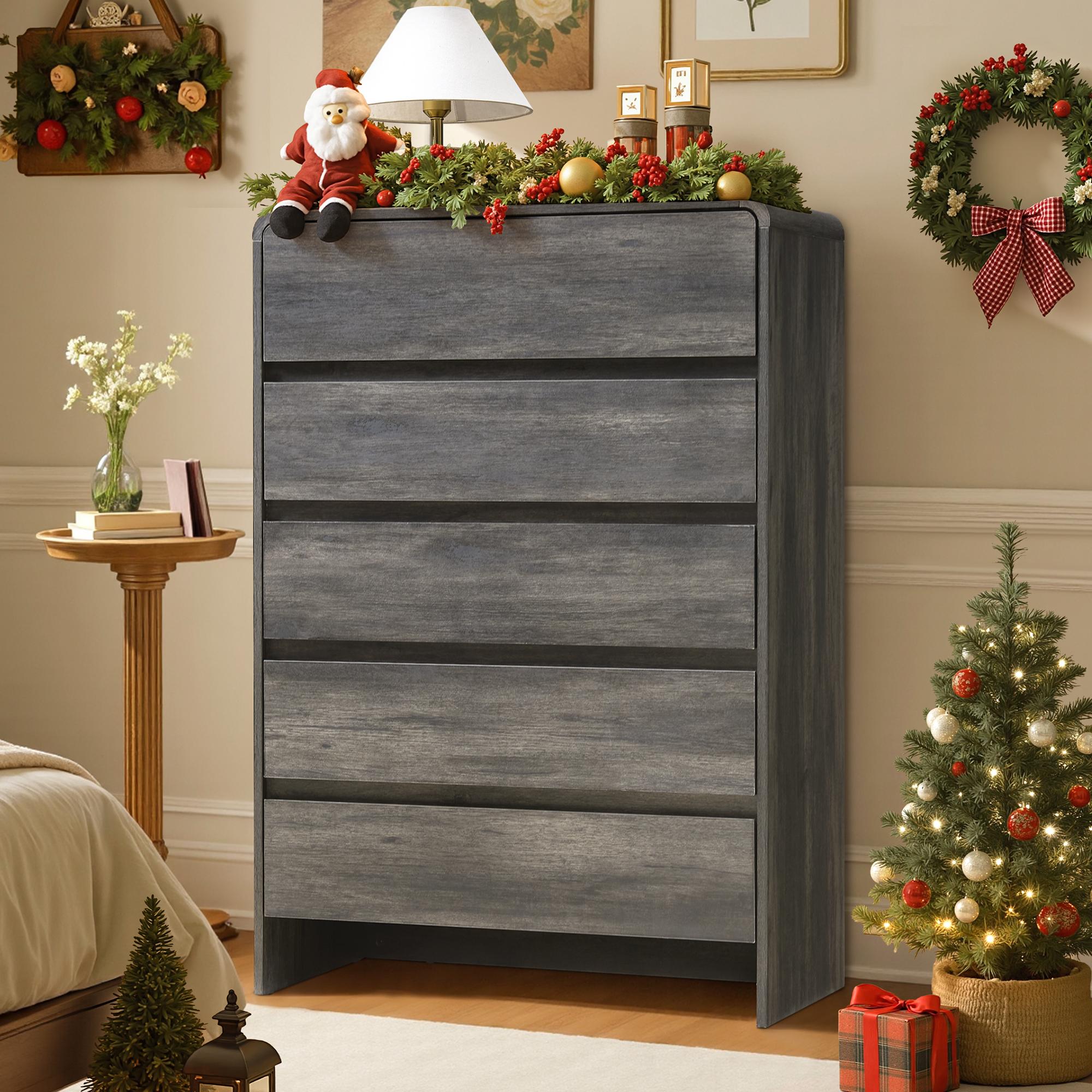 PAPAJET Modern 5\u002F6\u002F7-Drawer Dresser with Handle-Free Operation & Smooth-Glide Drawers - Spacious Storage Cabinet, Rounded Corners, Easy Assembly, Engineered Wood\u002FFPB Suitable for Closet, Apartment, Hallway - Space-Saving Dresser