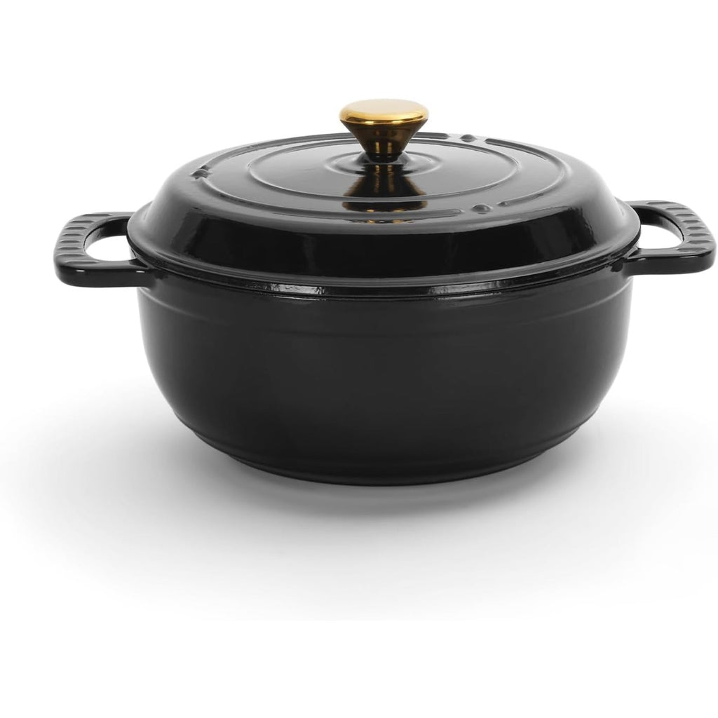 MATLADIN 6QT Round Dutch Oven, Enameled Cast Iron Dutch Oven Pot with Lid & Dual Handles, Oven Safe Up to 500° F, for Sourdough, Bread Baking, Stews and Roasting (Black)