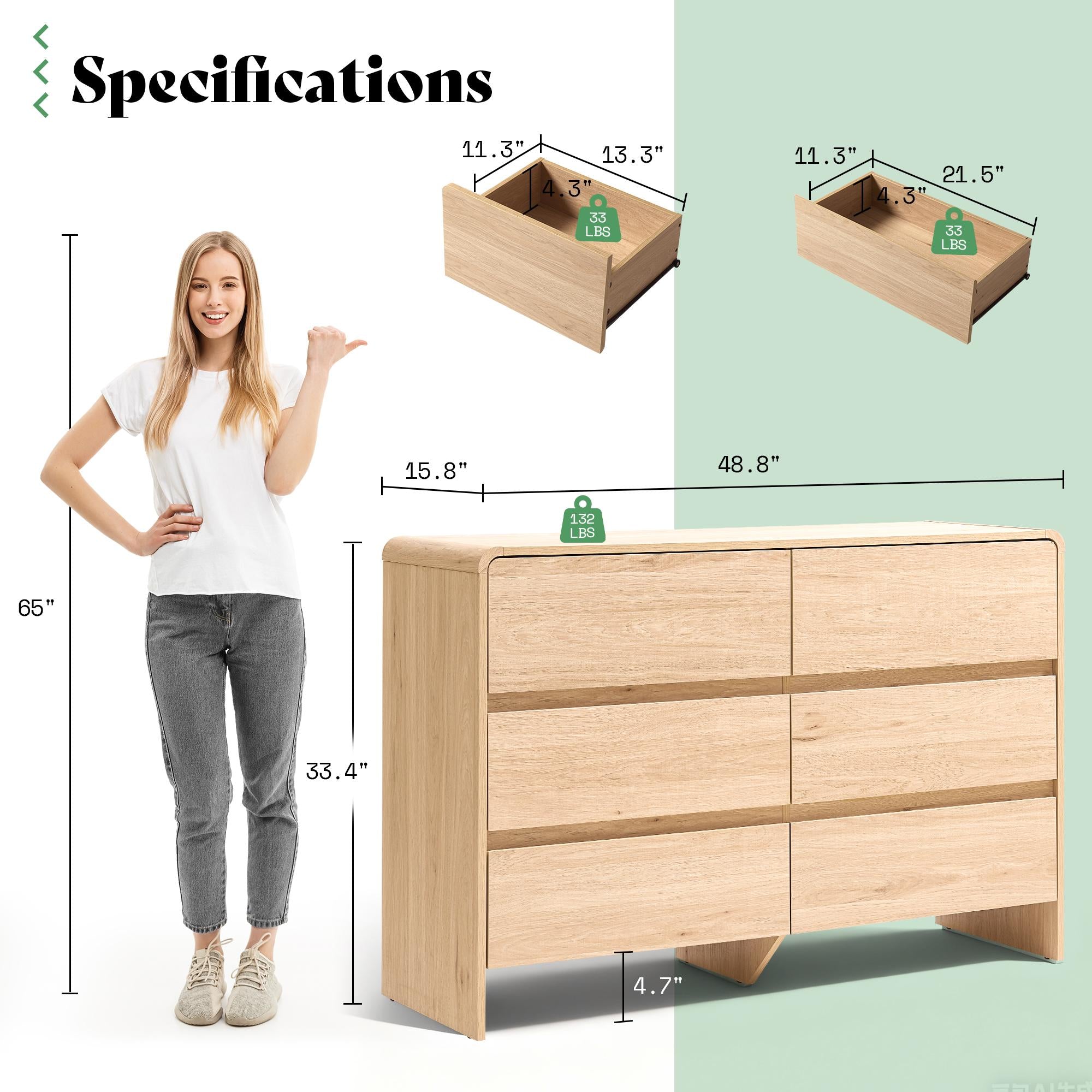 PAPAJET Modern 5\u002F6\u002F7-Drawer Dresser with Handle-Free Operation & Smooth-Glide Drawers - Spacious Storage Cabinet, Rounded Corners, Easy Assembly, Engineered Wood\u002FFPB Suitable for Closet, Apartment, Hallway - Space-Saving Dresser