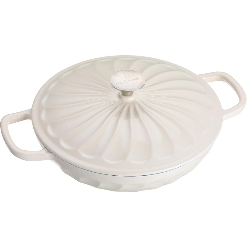 3.8 Quart Enameled Cast Iron Dutch Oven Braiser Pan with Lid - Heavy-Duty White Enamel Cookware, Induction\u002FOven\u002FS \u002F Compatible, Self-Locking Lid & Stovetop-to-Oven Use, Glossy Non-Stick Surface for Stews, Frying, Casseroles (OV