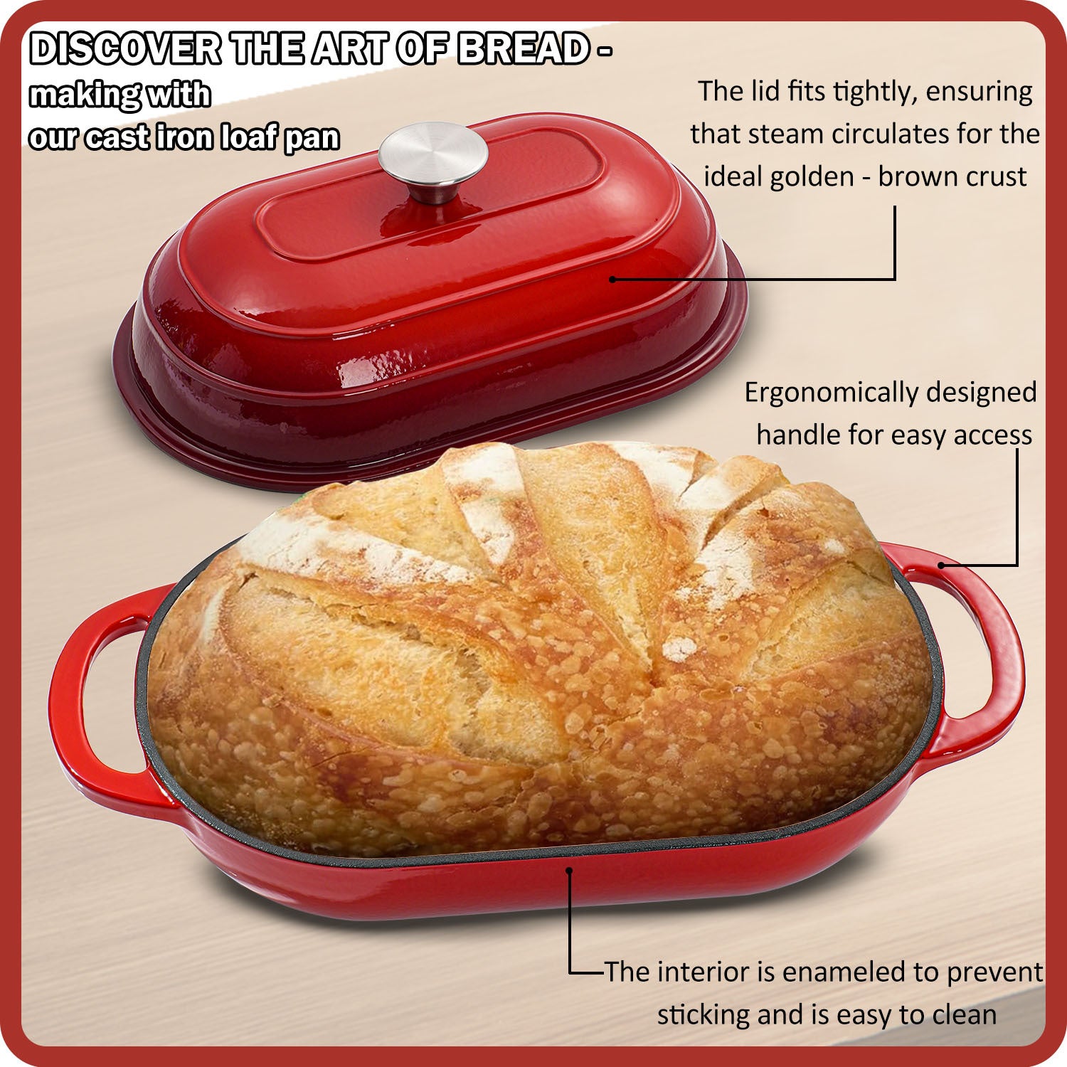 5QT Enamel-Coated Cast Iron Dutch Oven with Lid – Nonstick Loaf Pan for Bread Baking, Braising & Stews, Wedding Gift Kitchenware for Home & Cooking Lovers