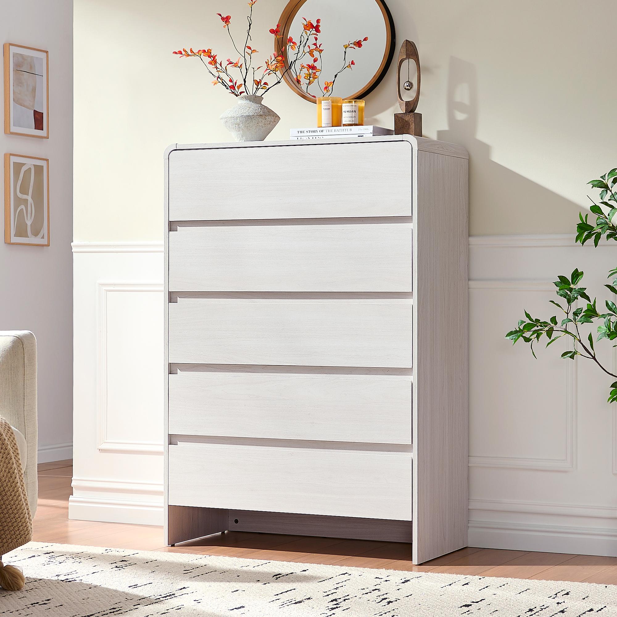 PAPAJET Modern 5\u002F6\u002F7-Drawer Dresser with Handle-Free Operation & Smooth-Glide Drawers - Spacious Storage Cabinet, Rounded Corners, Easy Assembly, Engineered Wood\u002FFPB Suitable for Closet, Apartment, Hallway - Space-Saving Dresser