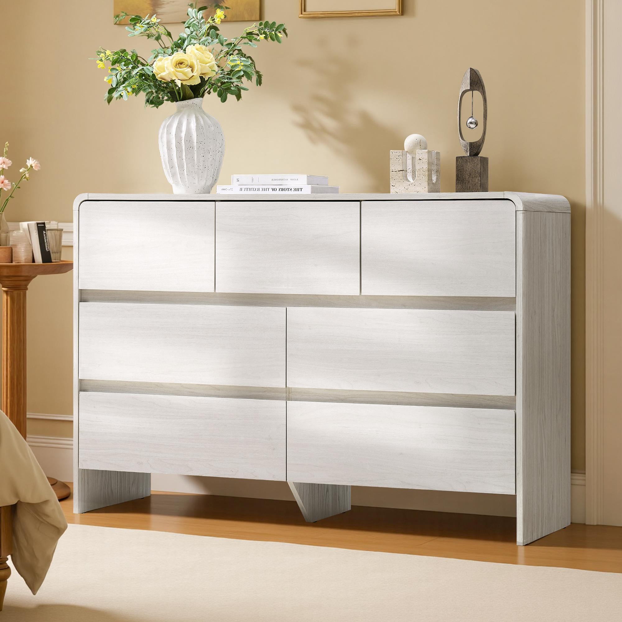 PAPAJET Modern 5\u002F6\u002F7-Drawer Dresser with Handle-Free Operation & Smooth-Glide Drawers - Spacious Storage Cabinet, Rounded Corners, Easy Assembly, Engineered Wood\u002FFPB Suitable for Closet, Apartment, Hallway - Space-Saving Dresser