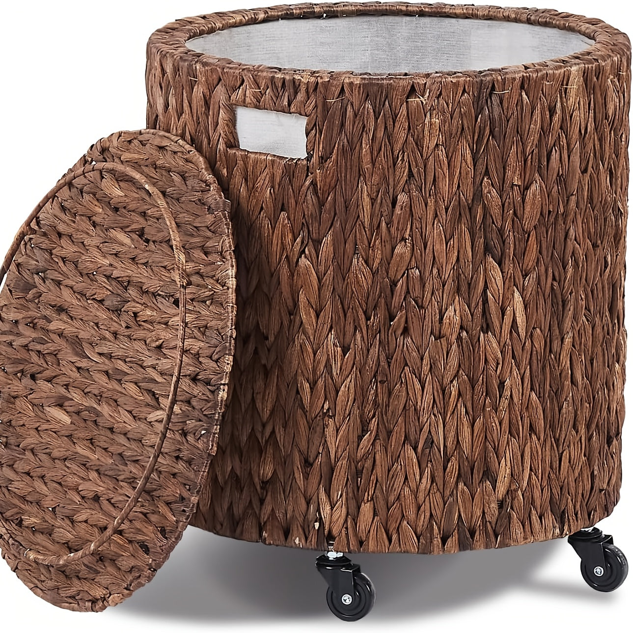 Cplxroc Bohemian Rolling Storage Hamper with Breakable Lid & Braided Round Basket - Multipurpose Laundry Cart, Toy Organizer Tote Suitable for, Room, Living Room, Laundry Hampers
