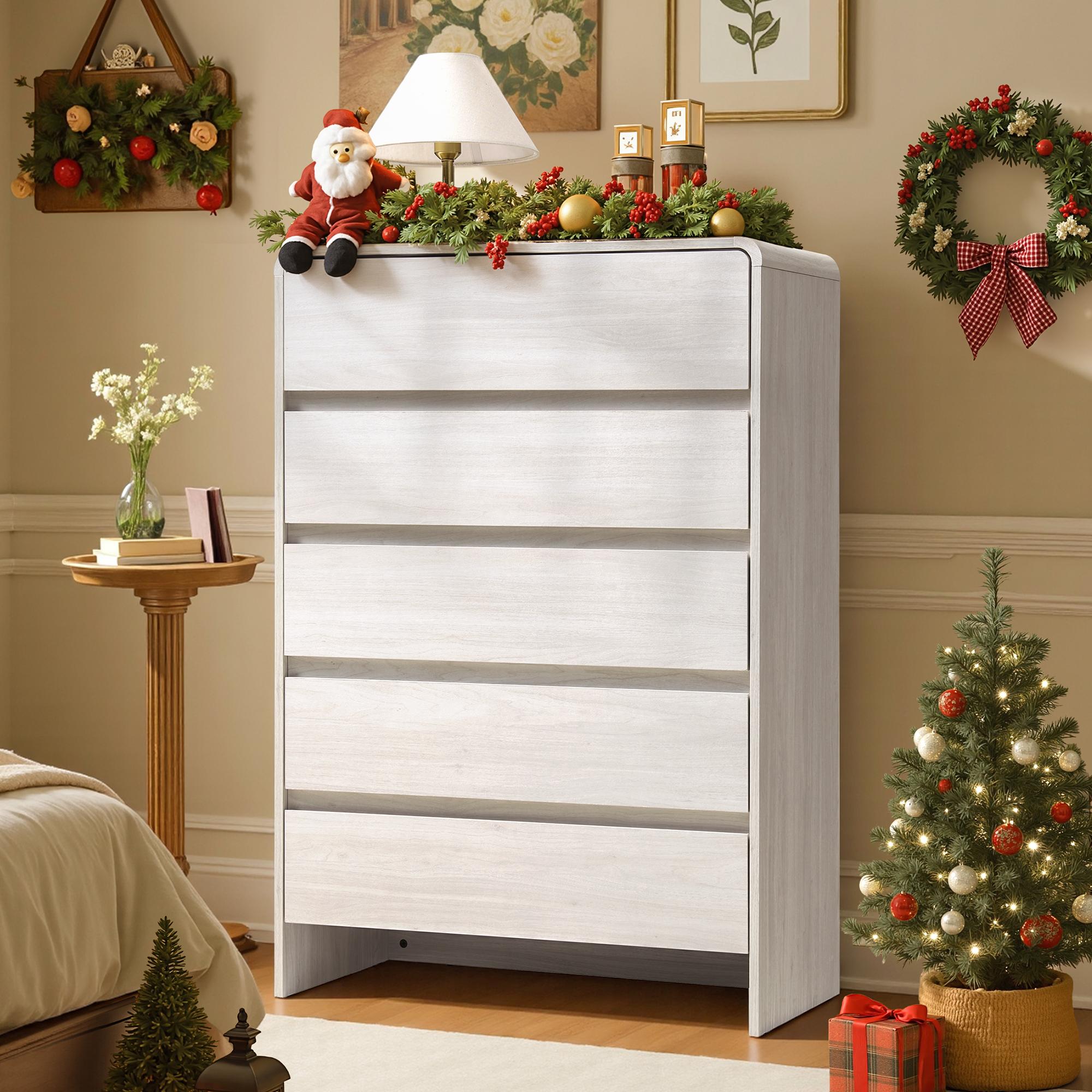 PAPAJET Modern 5\u002F6\u002F7-Drawer Dresser with Handle-Free Operation & Smooth-Glide Drawers - Spacious Storage Cabinet, Rounded Corners, Easy Assembly, Engineered Wood\u002FFPB Suitable for Closet, Apartment, Hallway - Space-Saving Dresser