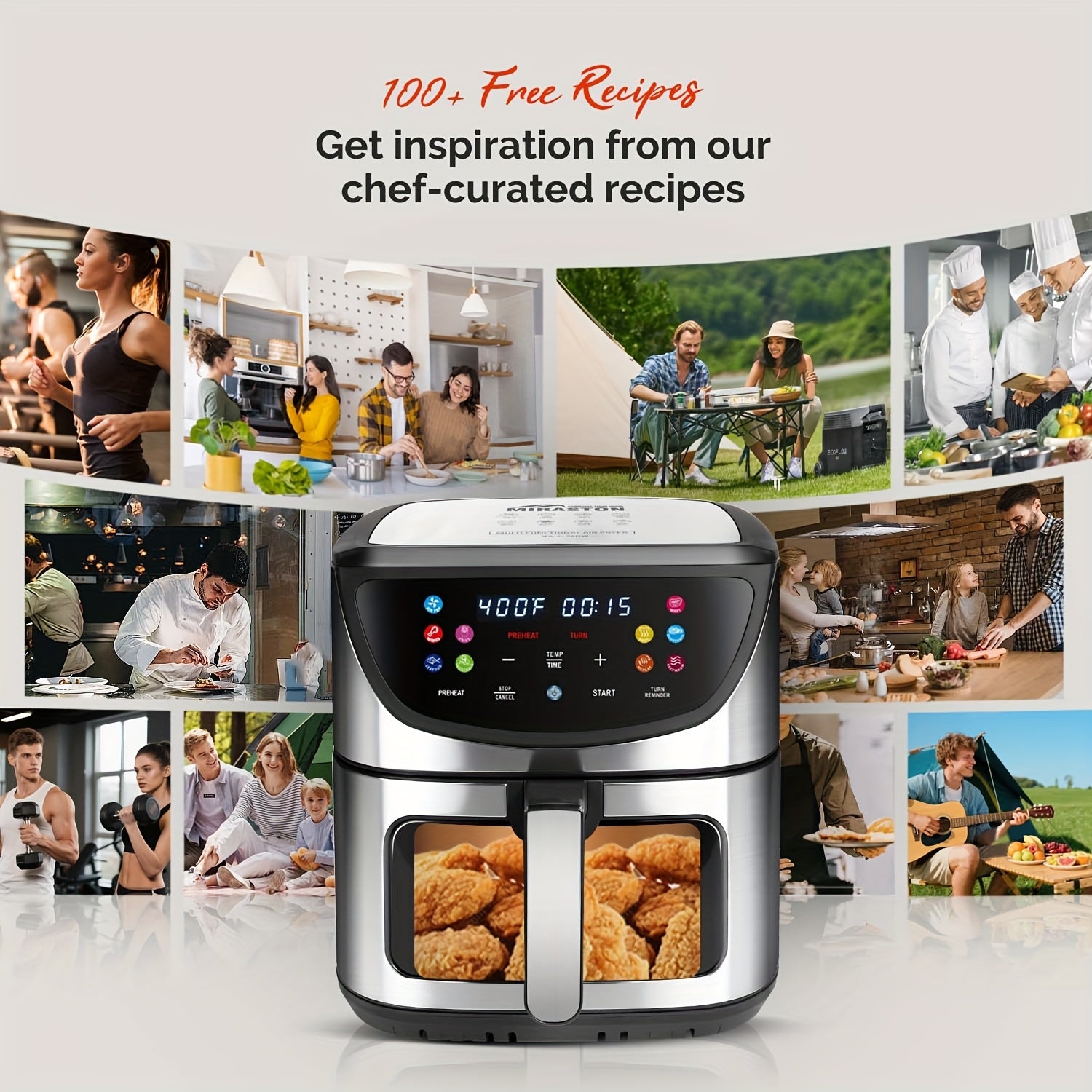 Air Fryer, 8.5QT Large Capacity 1500W, Smart Touch Screen with 10 Preset Functions, Non-stick Coating for Easy Cleaning, Suitable for 5-6 People, Kitchen Accessories, Toaster Oven, Deep Fryer