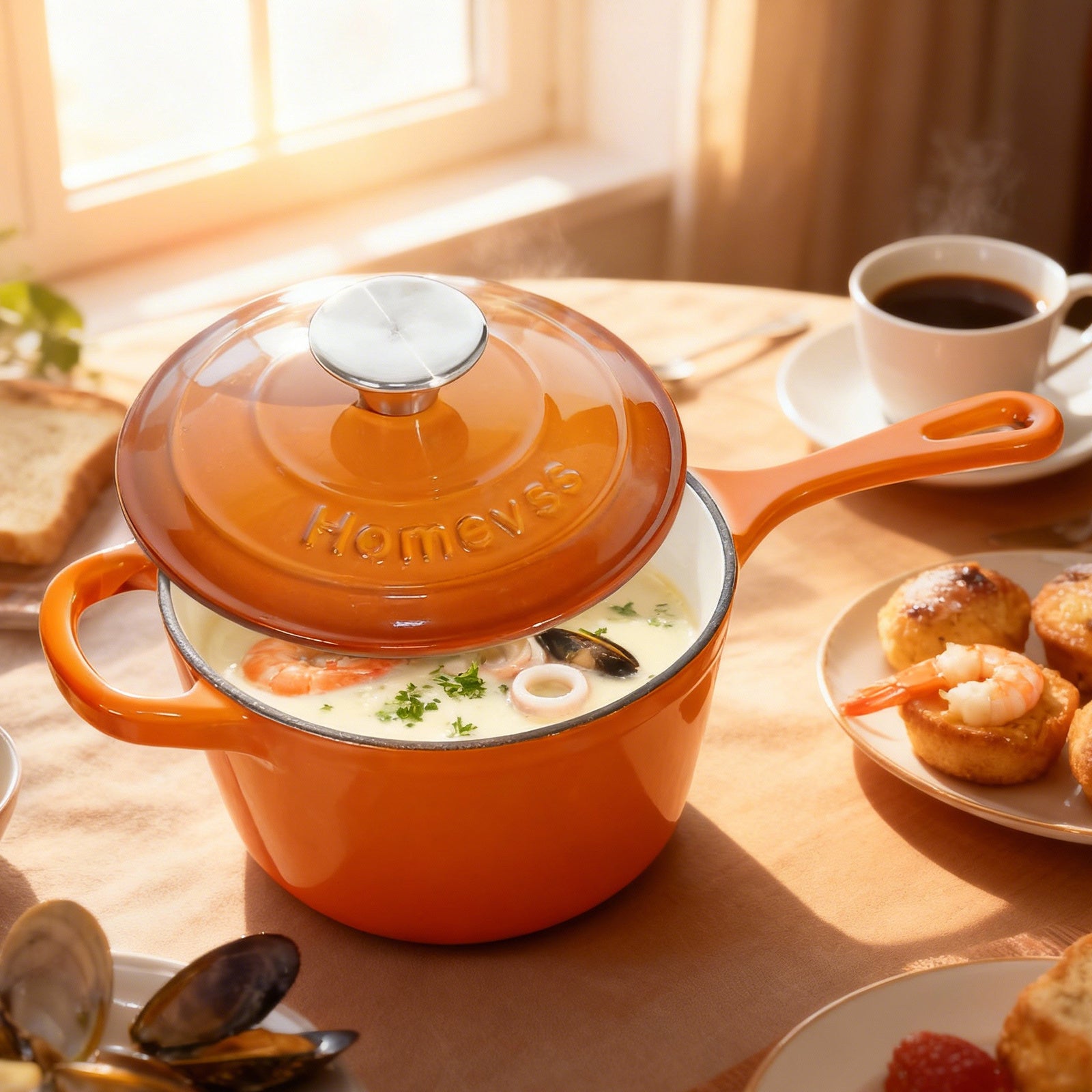 1.75QT Enameled Cast Iron Sauce Pan, Enameled Saucepan with Lid, Small Dutch Oven Cooking Kitchen Pot, Nonstick & Heavy Duty for Cooking Pasta Sauce, Gravy, Puddings, Marinate, Boiling - Orange