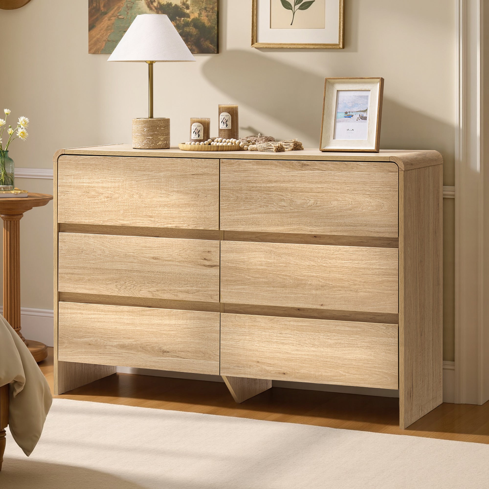 PAPAJET Modern 5\u002F6\u002F7-Drawer Dresser with Handle-Free Operation & Smooth-Glide Drawers - Spacious Storage Cabinet, Rounded Corners, Easy Assembly, Engineered Wood\u002FFPB Suitable for Closet, Apartment, Hallway - Space-Saving Dresser